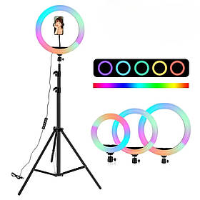 Кільцева світлодіодна кольорова лампа RGB LED MJ26 Набір блогера селфи кільце зі штативом Мрія тиктокера 26 см