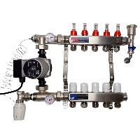 Колектор для теплої підлоги EP в зборі комплект на 2 контури (нержавіюча сталь)