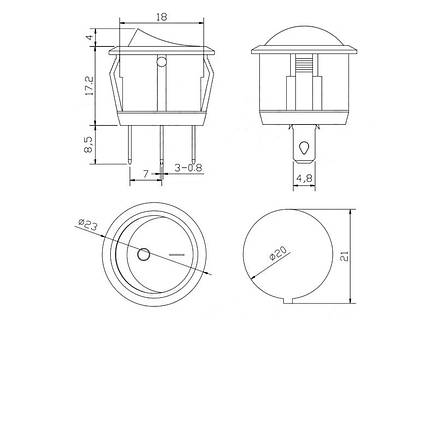Перемикач KCD1-105 (3 контакти) з червоною підсвіткою 6A 250V, фото 3