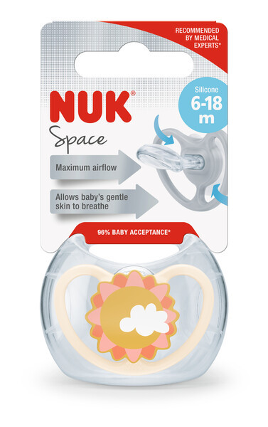 Пустушка ортодонтична  силіконова SPACE , сонечко NUK, 6-18 місяців