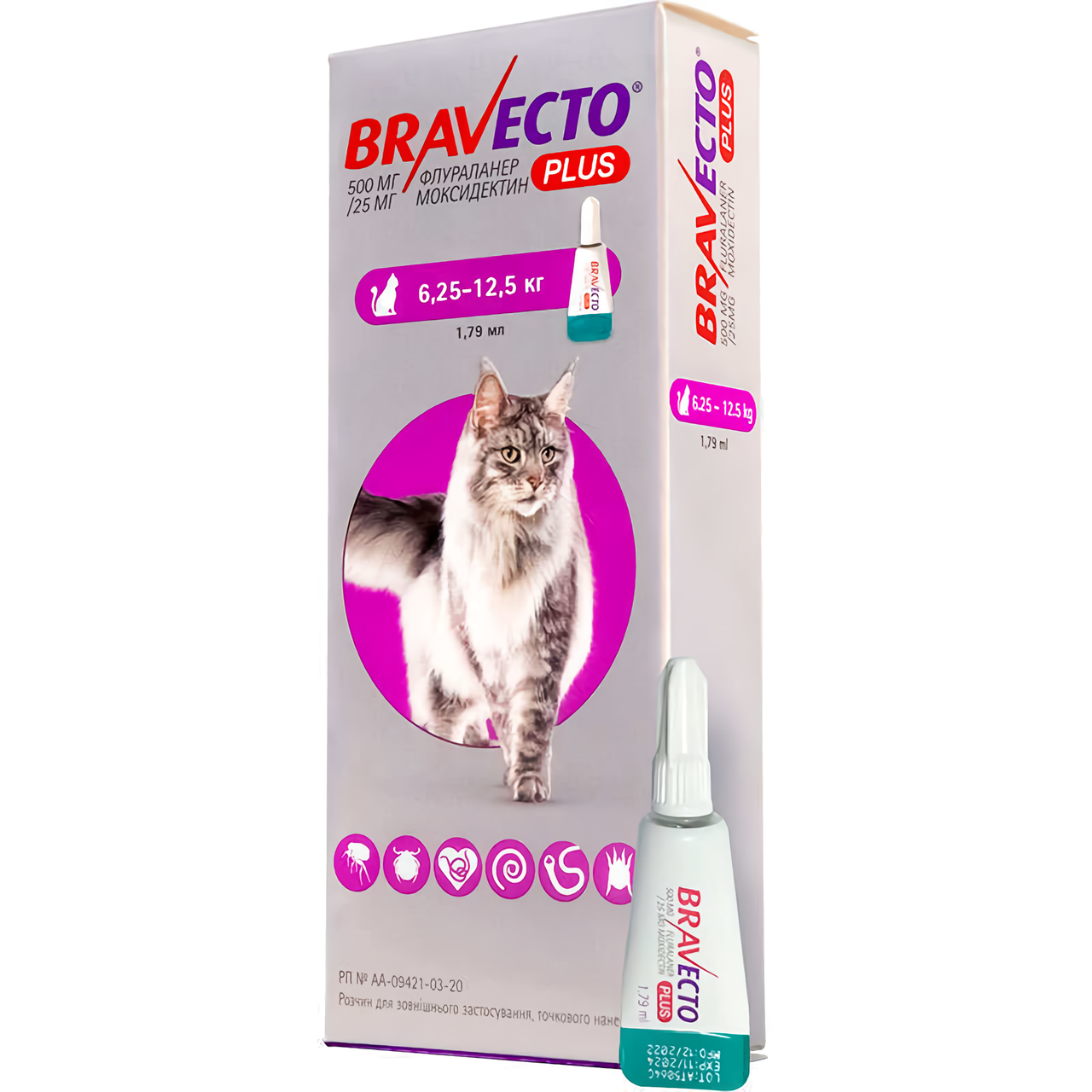 Бравекто плюс 500 мг капли 1 пипетка для кошек 6.25-12.5 кг (от блох и клещей до 12 недель) MSD - фото 1 - id-p1847164466