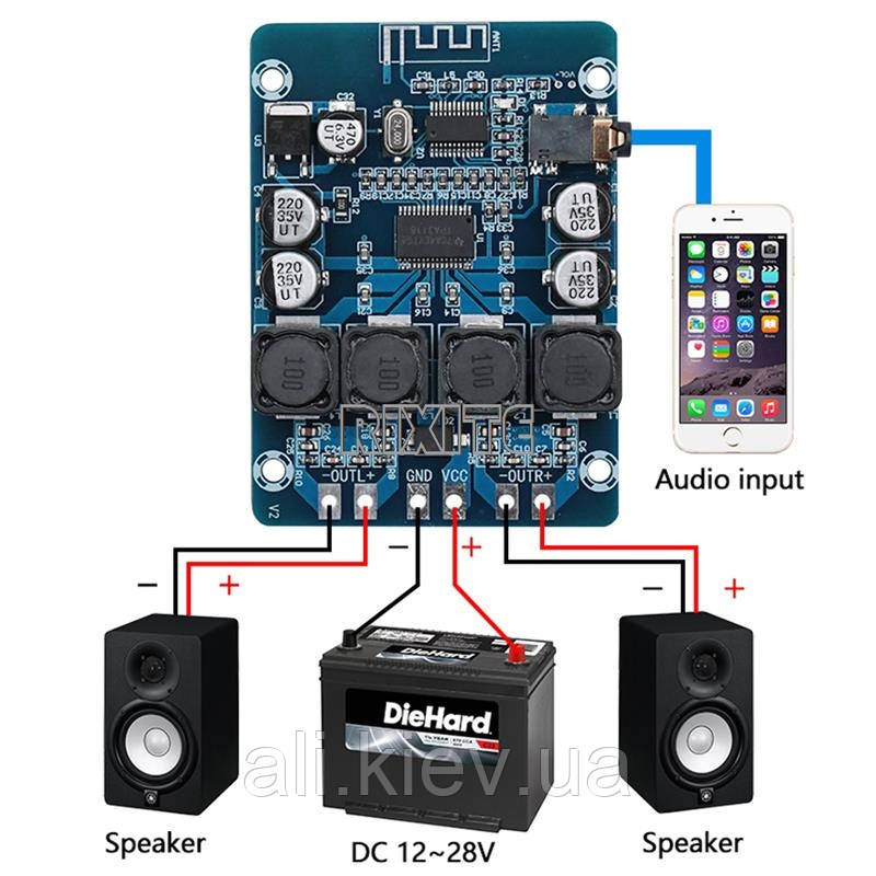 Підсилювач звуку D-клас TPA3118 2*30 Вт AUX Bluetooth