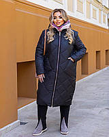 Зимнее тёплое женское пальто с капюшоном плащевка стеганная Цвет черный синий белый Размер 50-52, 54-56 58-60