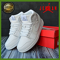 Зимняя женская кожаная обувь Nike Air Jordan 1 Retro белые на флисе