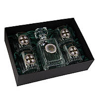 Подарочный набор для виски "ВСУ" хрустальный графин и 4 бокала с декоративными накладками