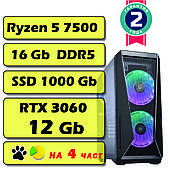 Ігровий комп'ютер/ПК AMD Ryzen 5 7500F (6 x 5.0 GHz) / 32 Gb DDR 5 / SSD 1Tb / RTX 3060 12Gb