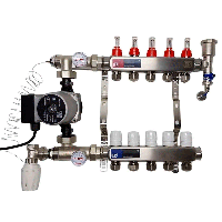 Коллектор для теплого пола EP в сборе комплект на 5 контуров (нержавеющая сталь)