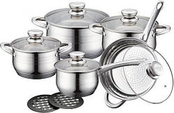 Набір кухонного посуду 12 в 1 Royalty Line RL-1232 3 каструлі, сотейник, сковорода