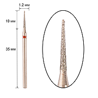 Фреза алмазная - цилиндр, тонкий стрельчатый конец, диаметр 1,2 мм, красная