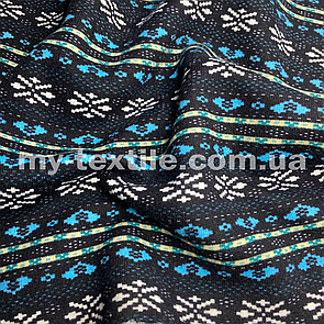 Трикотаж на хутрі 160 см 450 г/м2 DFS-28-2(3) Чорний с синім Орнамент