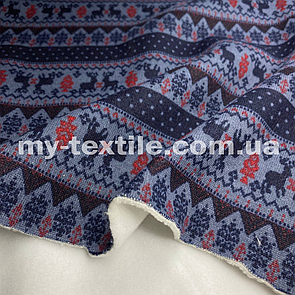 Трикотаж на хутрі 160 см 450 г/м2 DFL 40-3 Синій темний Олені