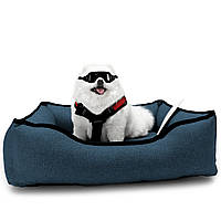 Лежак ліжко для собак та котів EGO Bosyak Рогожка S 65x55 Синій (лежанка для котиків та собак 4-6 кг)