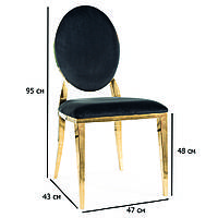 Розкішні стільці у вітальню King чорний оксамит із золотими металевими ніжками та круглою спинкою