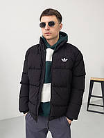 Мужская теплая куртка с логотипом Adidas (черная) красивая стеганая курточка без капюшона осень-зима А2909 M