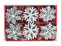 Украшения новогодние подвесные "Снежинки" Jumi, комплект 18 шт, деревянные, белый