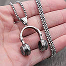 Чоловічий кулон підвіска з ланцюжком SOUND на шию з медичної сталі під срібло з навушниками, фото 7