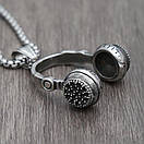 Чоловічий кулон підвіска з ланцюжком SOUND на шию з медичної сталі під срібло з навушниками, фото 3