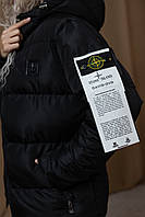Куртка женская зимняя Stone Island (Стон Айленд) до -25°С черная Пуховик женский короткий зима Люкс качества