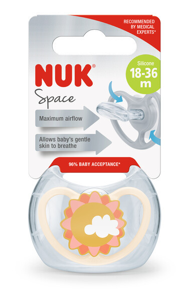 Пустушка ортодонтична  силіконова SPACE , сонечко NUK,18-36 місяців