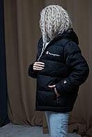 Зимняя куртка женская короткая Champion (Чемпион) до -25°С теплая черная Пуховик женский зима Люкс качества