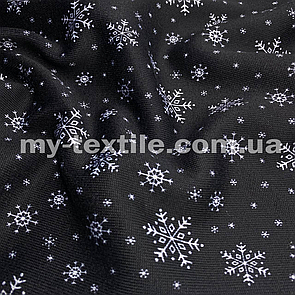 Трикотаж на хутрі 160 см 450 г/м2 16150В -2301-1 Чорний с сніжинками білими