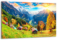 Картина холст в гостиную / спальню Хатинки в горах MLP_194 80x120 см