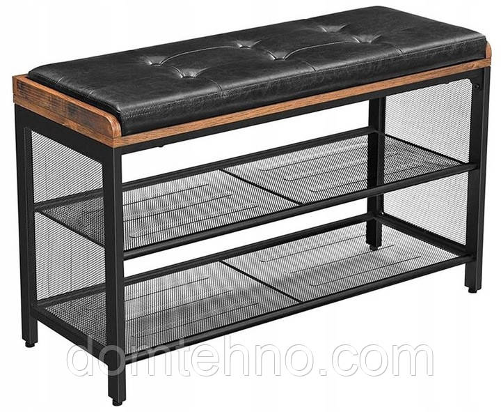 Лавка, полиця для взуття лофт, м'яка з сидінням 80 x 48 x 30 см чорна шафа для взуття, лава, м'яке сидіння, фото 1