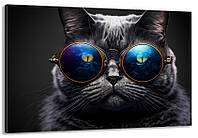 Картина холст в гостиную / спальню Чорний кіт в окулярах MLP_243 70x140 см