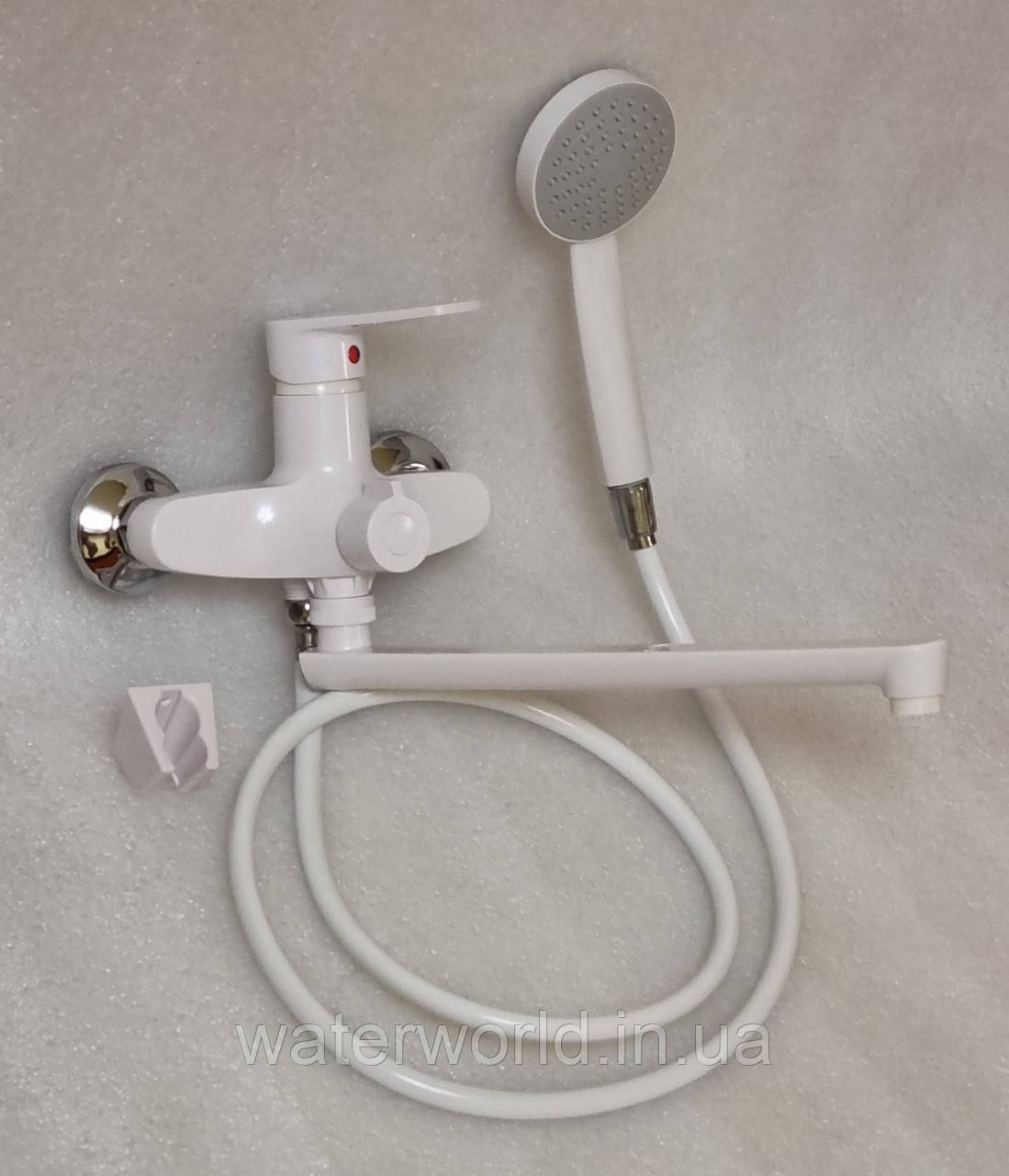 Змішувач для ванної RIZO 006 білого кольору з довгим поворотним носиком із термопластику з комплектом, фото 1