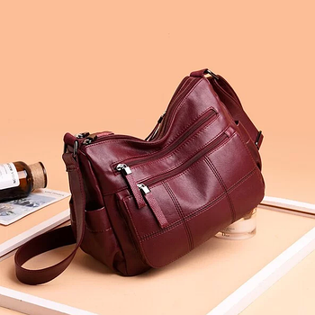 Жіноча сумка через плече, містка сумка зі шкіри PU та з регульованим ремінцем бордова