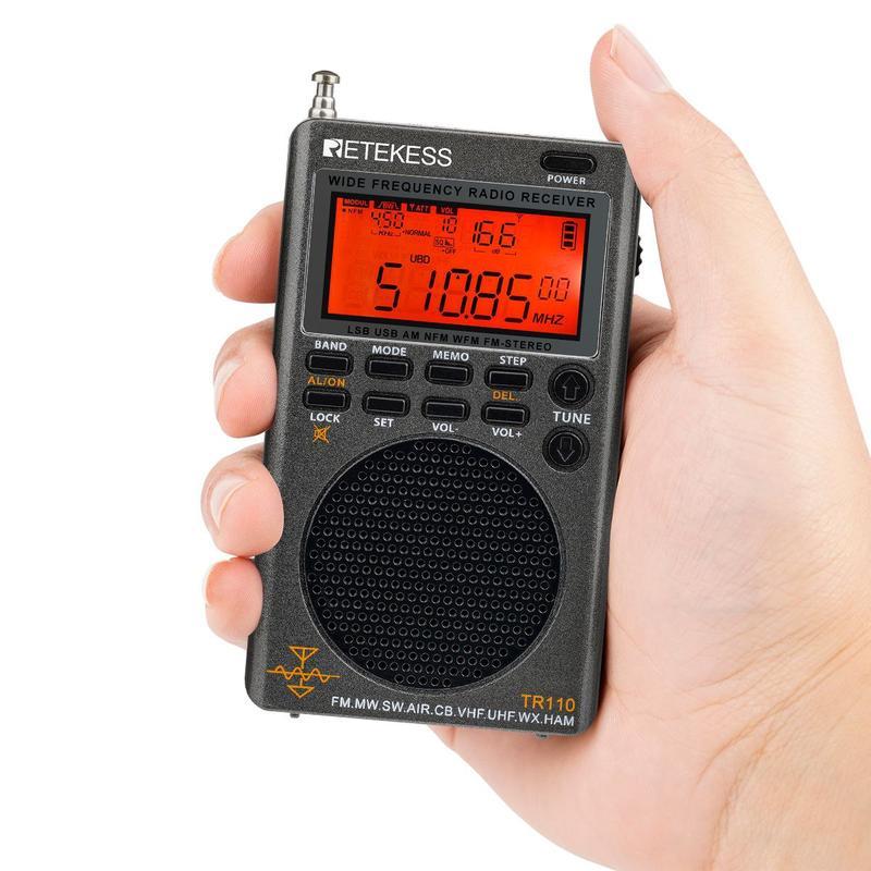 RETEKESS TR110 портативний всехвильовий радіоприймач AM/FM/SW/CB/Air/VHF, Li-Ion, навушники