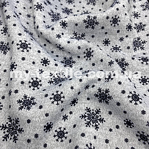 Трикотаж на хутрі 160 см 450 г/м2 Світло сірий меланж з сніжинками чорними