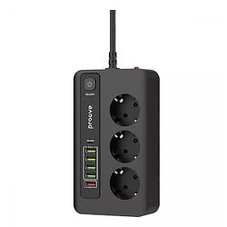 Мережевий подовжувач Proove Power Socket PD-03 (3 розетки + 5 USB + 1 Type-C 20W) 2М Black