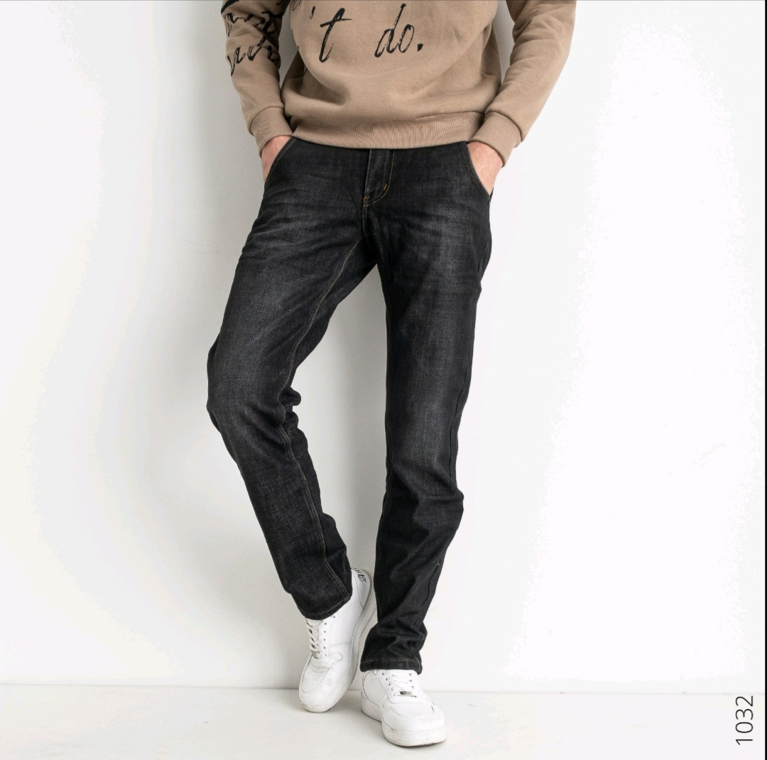 Теплі чоловічі якісні прямі класичні джинси темно-сірі на високих чоловіків флісі на чоловіків на зиму