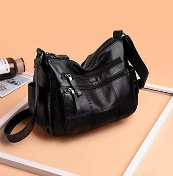 Жіноча сумка через плече, містка сумка зі шкіри PU та з регульованим ремінцем чорна