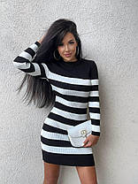 Тепла жіноча сукня туніка Марі машинна в'язка в широку смужку Smmk8811, фото 4