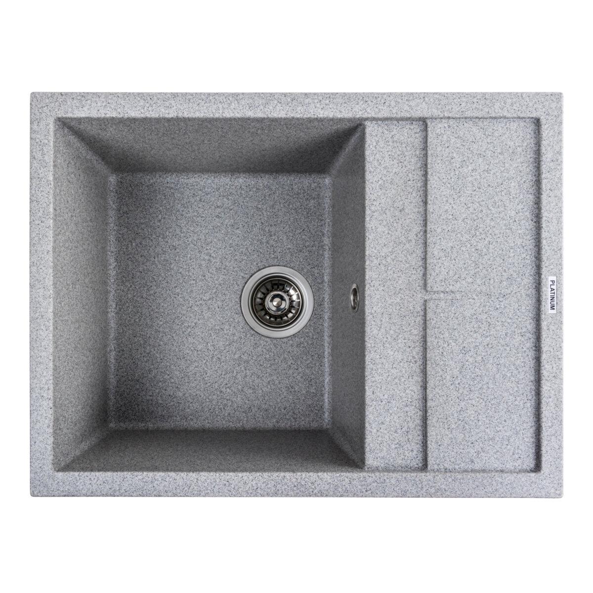 Гранітна мийка для кухні квадратна Platinum 6550 LOTOS матова, сіра