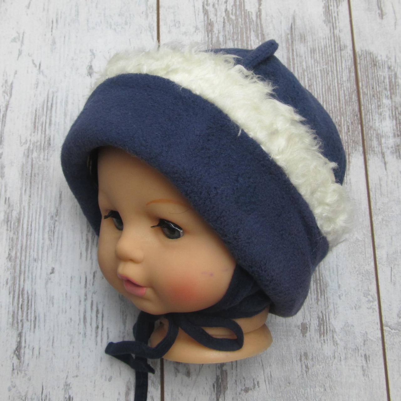 Дитяча зимова шапочка р. 48 на трикотажній підкладці з зав'язками 4533 Синій, фото 1