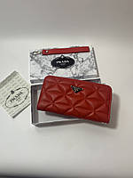Женский кошелек Prada, вместительный на молнии, два отделение, ремешок в комплекте, красного цвета прада эко