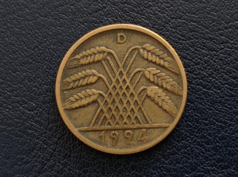 Германия 10 пфенингов 1924 D