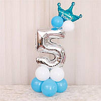 Цифра 5 з голубою короною повітряні кульки