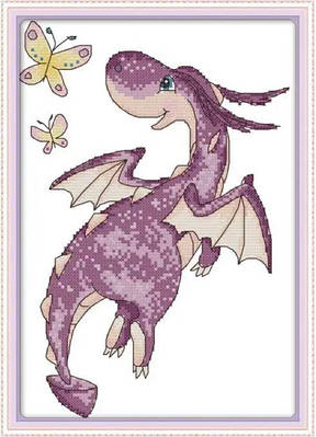 Набір для вишивання за нанесеною на канву схемою "The purple Little Dragon". AIDA 14CT printed 21*31 см
