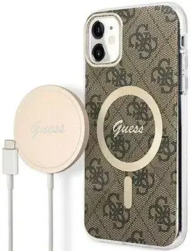 Чохол GUESS 4G Print Case для Apple iPhone 11 Коричневий + зарядний пристрій MagSafe