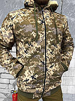 Тактическая куртка на меху пиксель Армейская военная теплая куртка с капюшоном