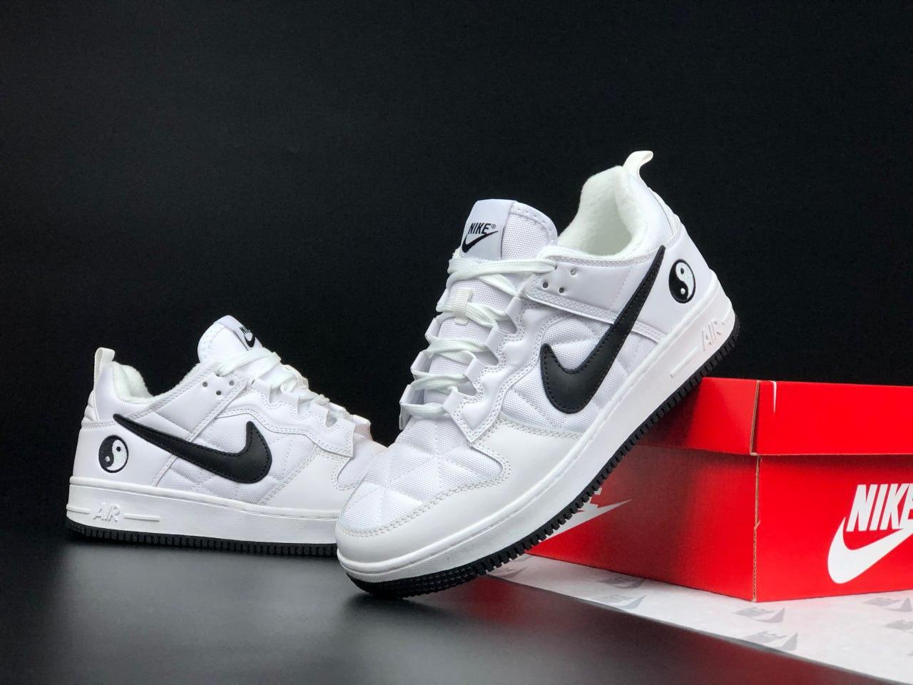 Чоловічі кросівки Air Force 1 Yin Yang Fleece Termo White Black Найк Аїр Форс 1 білі Інь Янь фліс єврозима