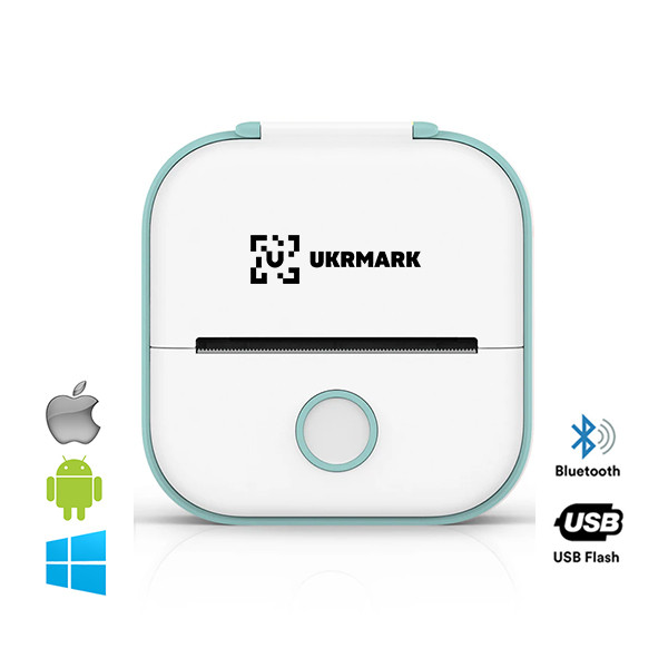 Кишеньковий двохдюймовий міні термопринтер з Bluetooth Ukrmark біло-зелений