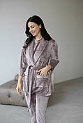 Жіночий комплект для дому штани, футболка та халат XS Мокко (комплект з 3 речей)
