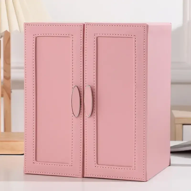 ❤️Скринька шафа зі шкірозамінника для прикрас з дверцями та 5 шухлядками, фото 1