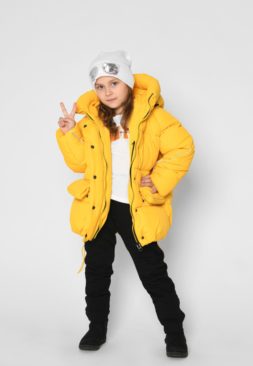 Дитячий жовтий зимовий пуховик на дівчинку DT-8329, фото 1
