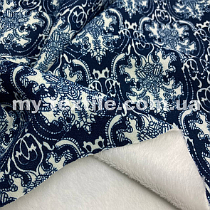 Трикотаж на хутрі 160 см 450 г/м2 30-4 Вінзеля темно синій з білим